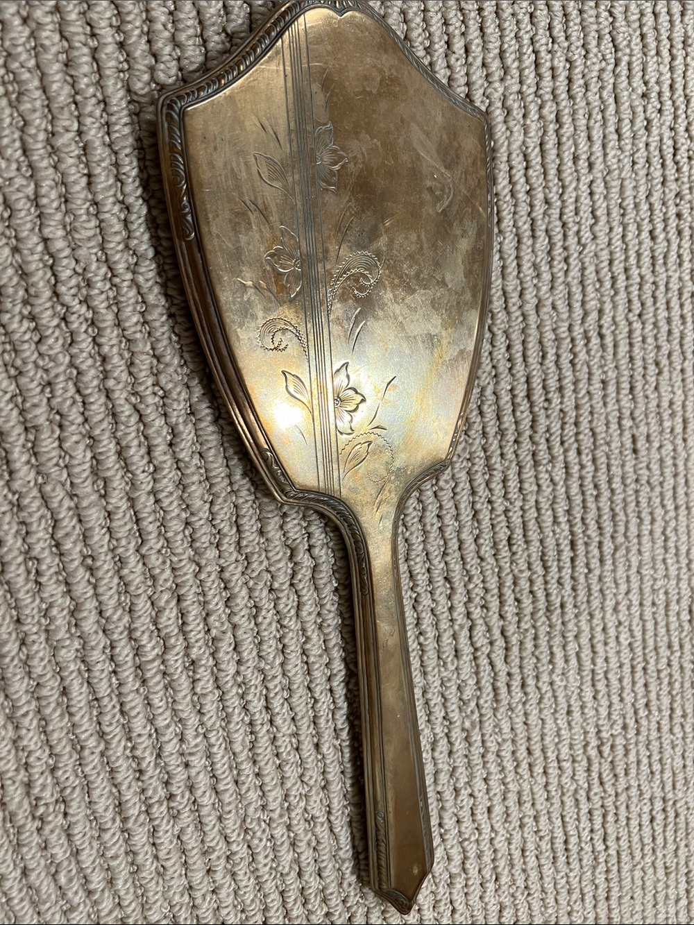 Vintage Floral Hand Mirror in Brass